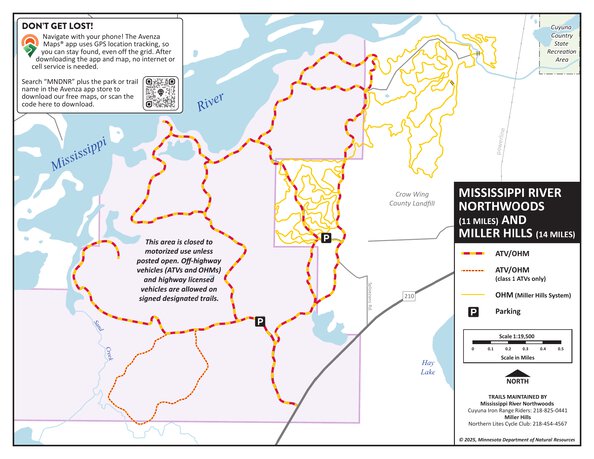 Miller Hills and Mississippi Northwoods OHV Trails, MNDNR Map by
