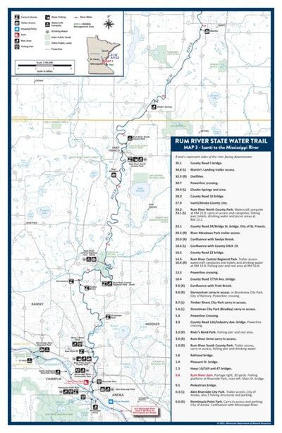 Minnesota Department of Natural Resources Rum River State Water Trail - Map 3 Isanti to the Mississippi River, MNDNR digital map