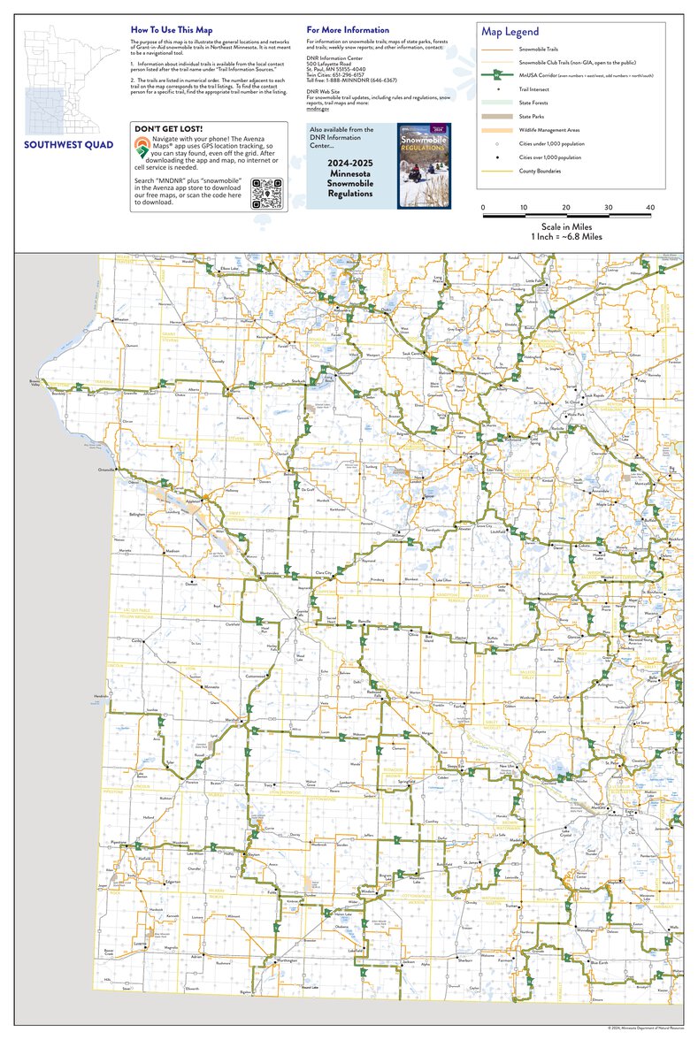 Sw Minnesota Map SW Minnesota Snowmobile Trail Quadrant Map by Minnesota Department of ...
