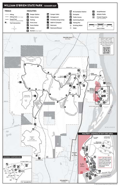 William O'Brien State Park - Summer Map by Minnesota Department of