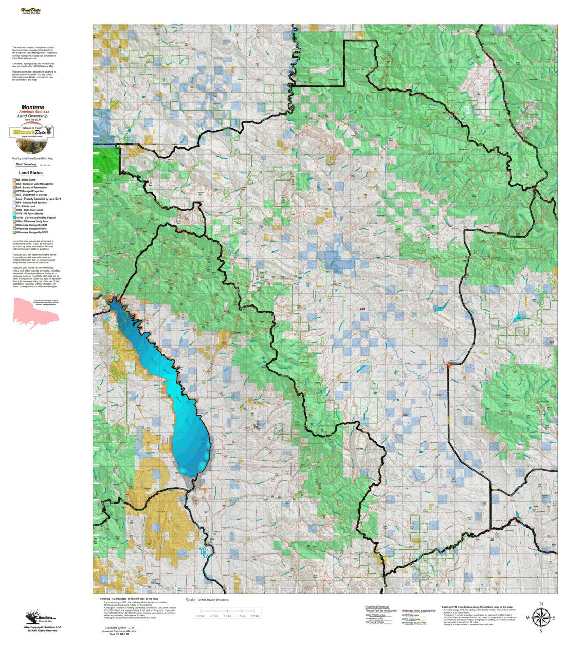 Montana Antelope Hunting District 490 Land Ownerhip Map by Montana ...