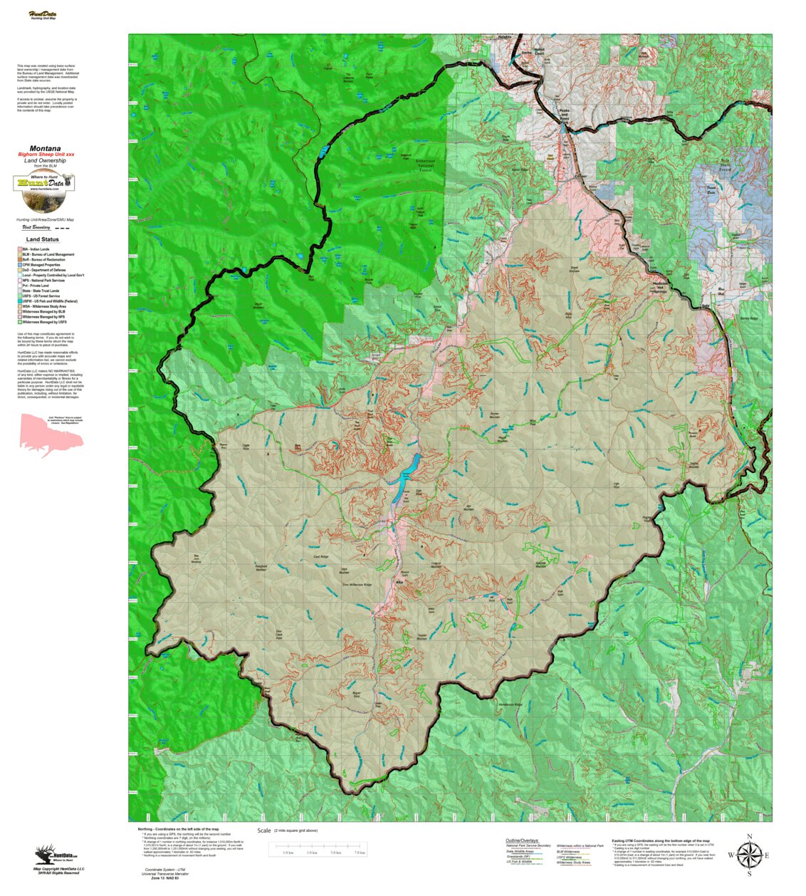 Montana Bighorn Sheep Hunting District 250 Land Ownerhip Map by Montana ...