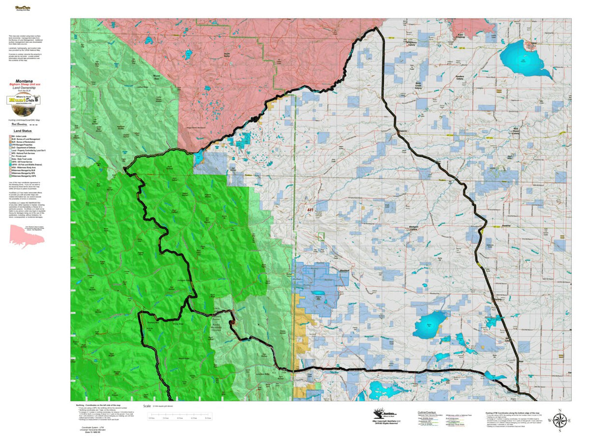 Montana Bighorn Sheep Hunting District 441 Land Ownerhip Map by Montana ...