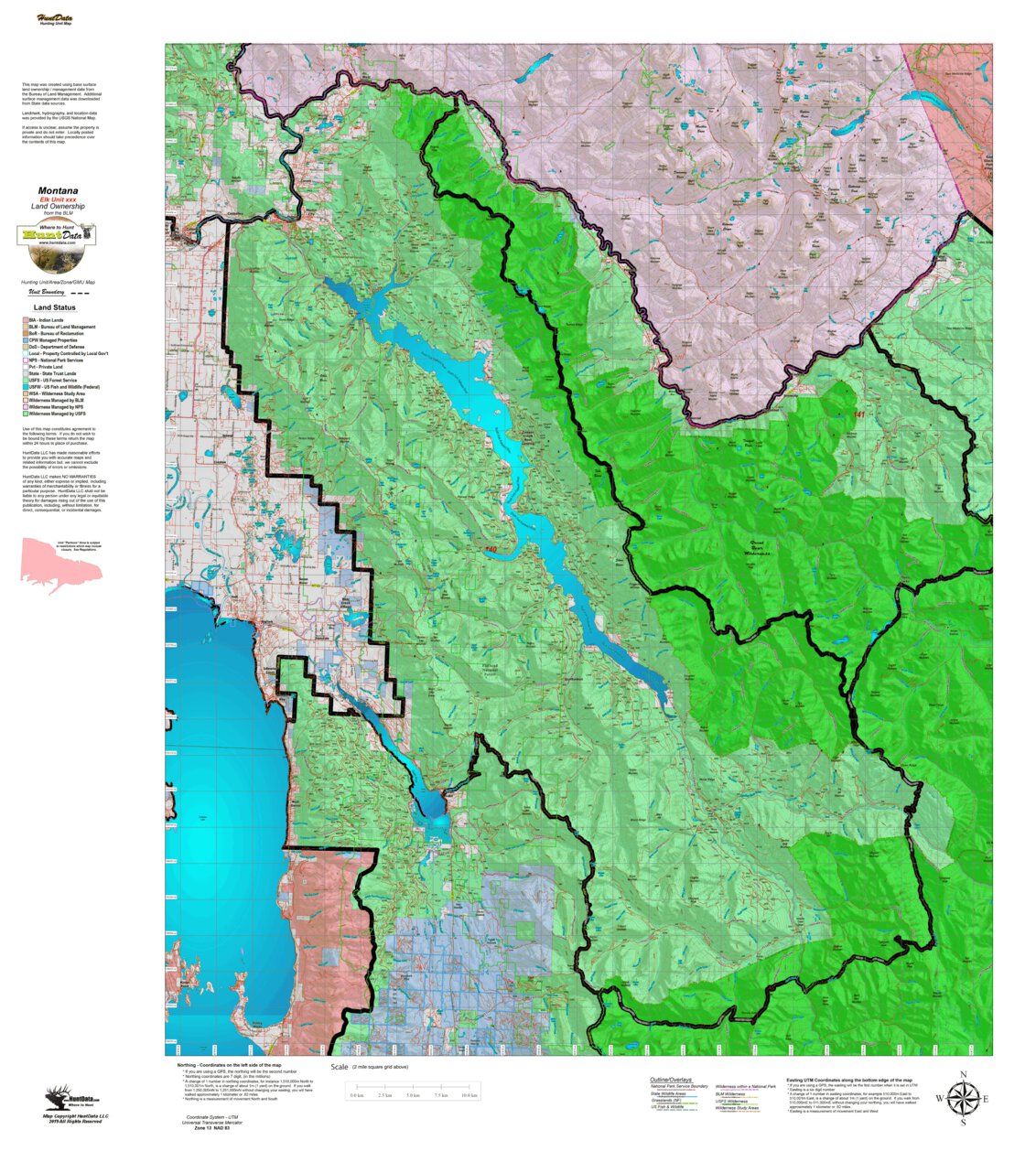 Montana Elk Hunting District 140 Land Ownerhip Map by Montana HuntData ...
