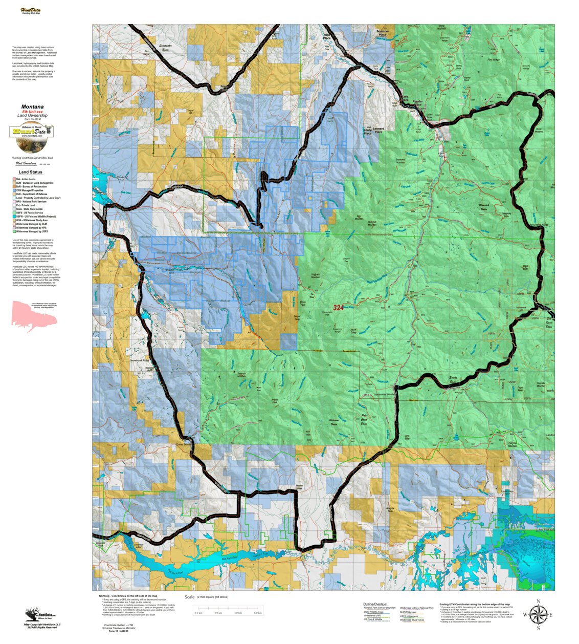 Montana Elk Hunting District 324 Land Ownerhip Map Map By Montana ...