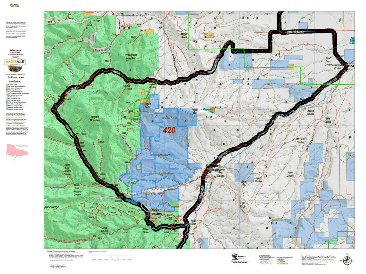 Montana Elk Hunting District 420 Land Ownerhip Map by Montana HuntData ...