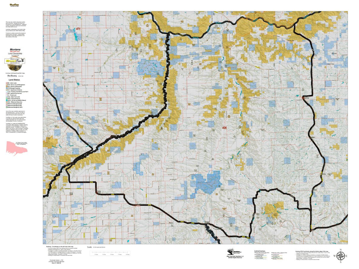 Montana Elk Hunting District 426 Land Ownerhip Map by Montana HuntData ...