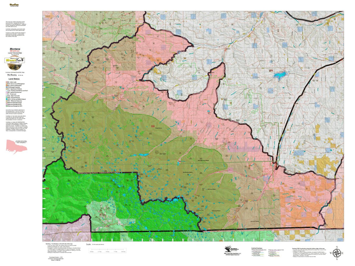 Montana Elk Hunting District 520 Land Ownerhip Map by Montana HuntData ...