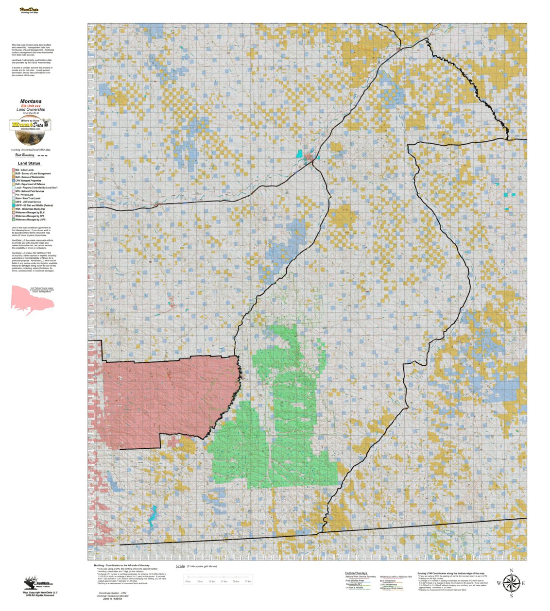 Montana Elk Hunting District 704 Land Ownerhip Map by Montana HuntData ...