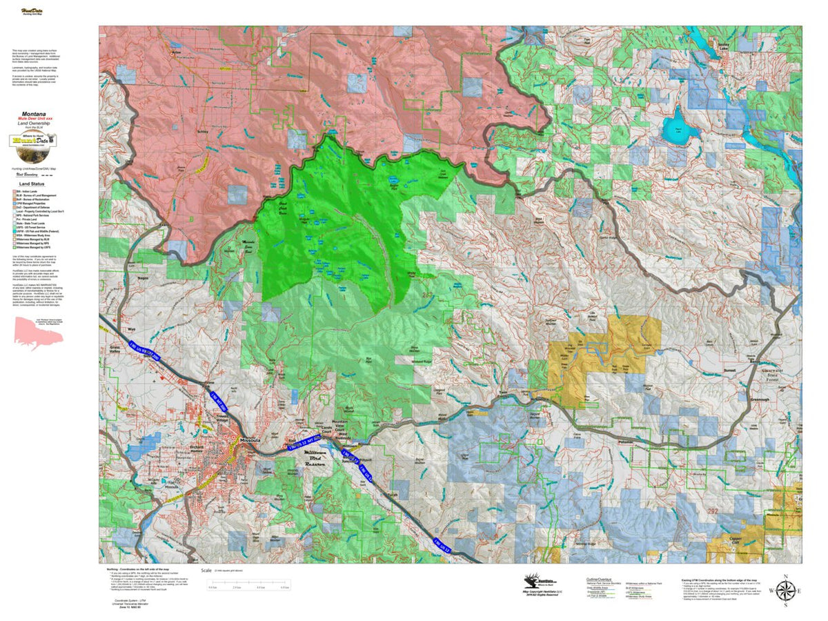 Montana Mule Deer Hunting District 283 Land Ownerhip Map by Montana ...