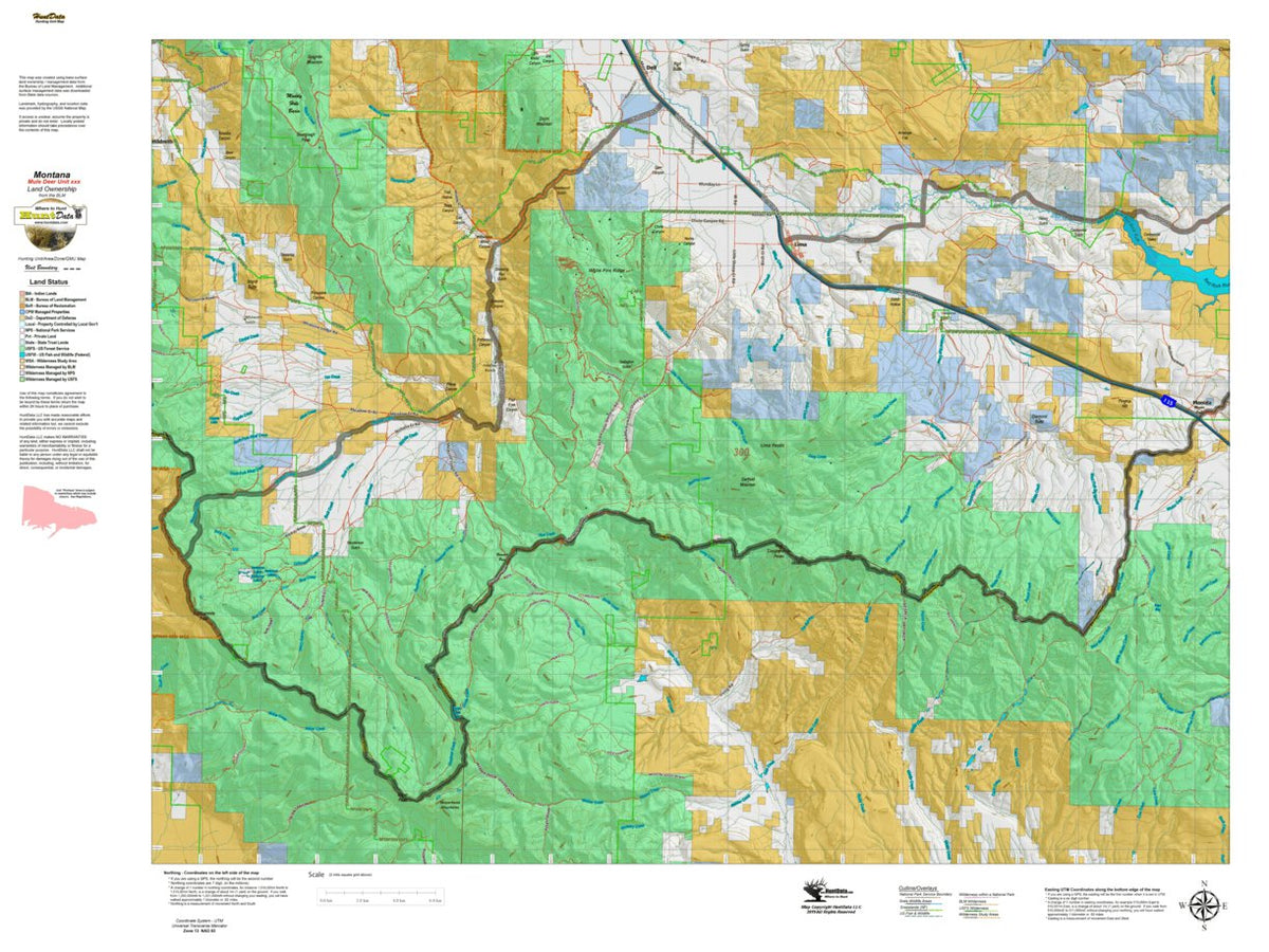 Montana Mule Deer Hunting District 300 Land Ownerhip Map by Montana ...