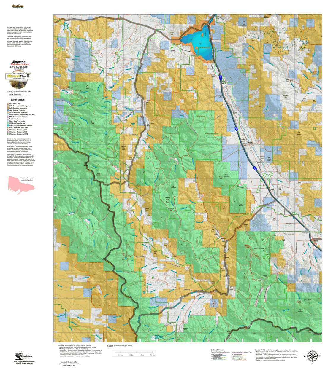 Montana Mule Deer Hunting District 302 Land Ownerhip Map by Montana ...