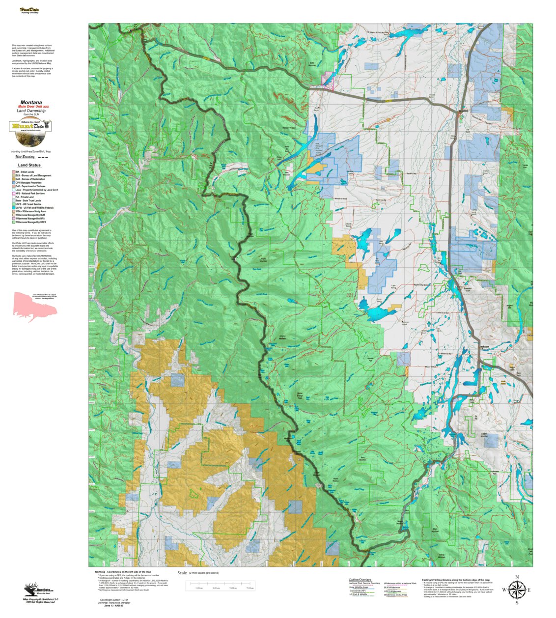 Montana Mule Deer Hunting District 321 Land Ownerhip Map by Montana ...