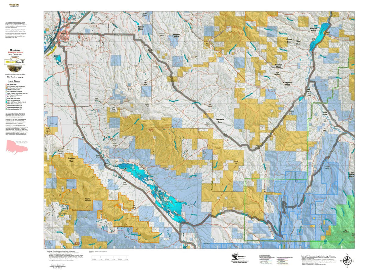 Montana Mule Deer Hunting District 326 Land Ownerhip Map by Montana ...