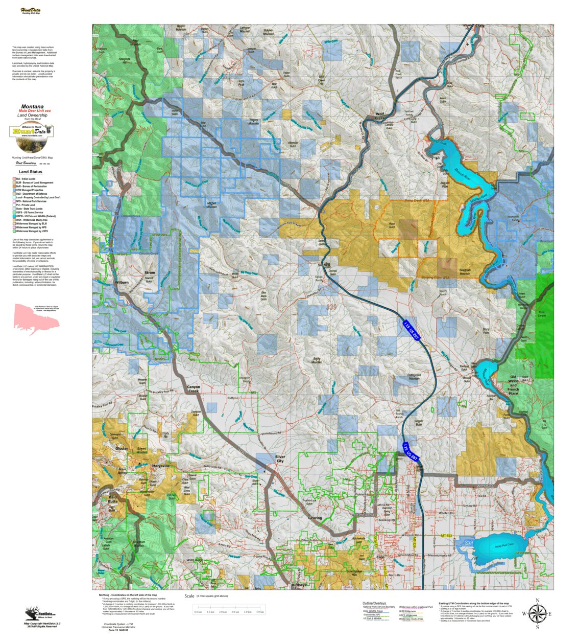 Montana Mule Deer Hunting District 339 Land Ownerhip Map by Montana ...