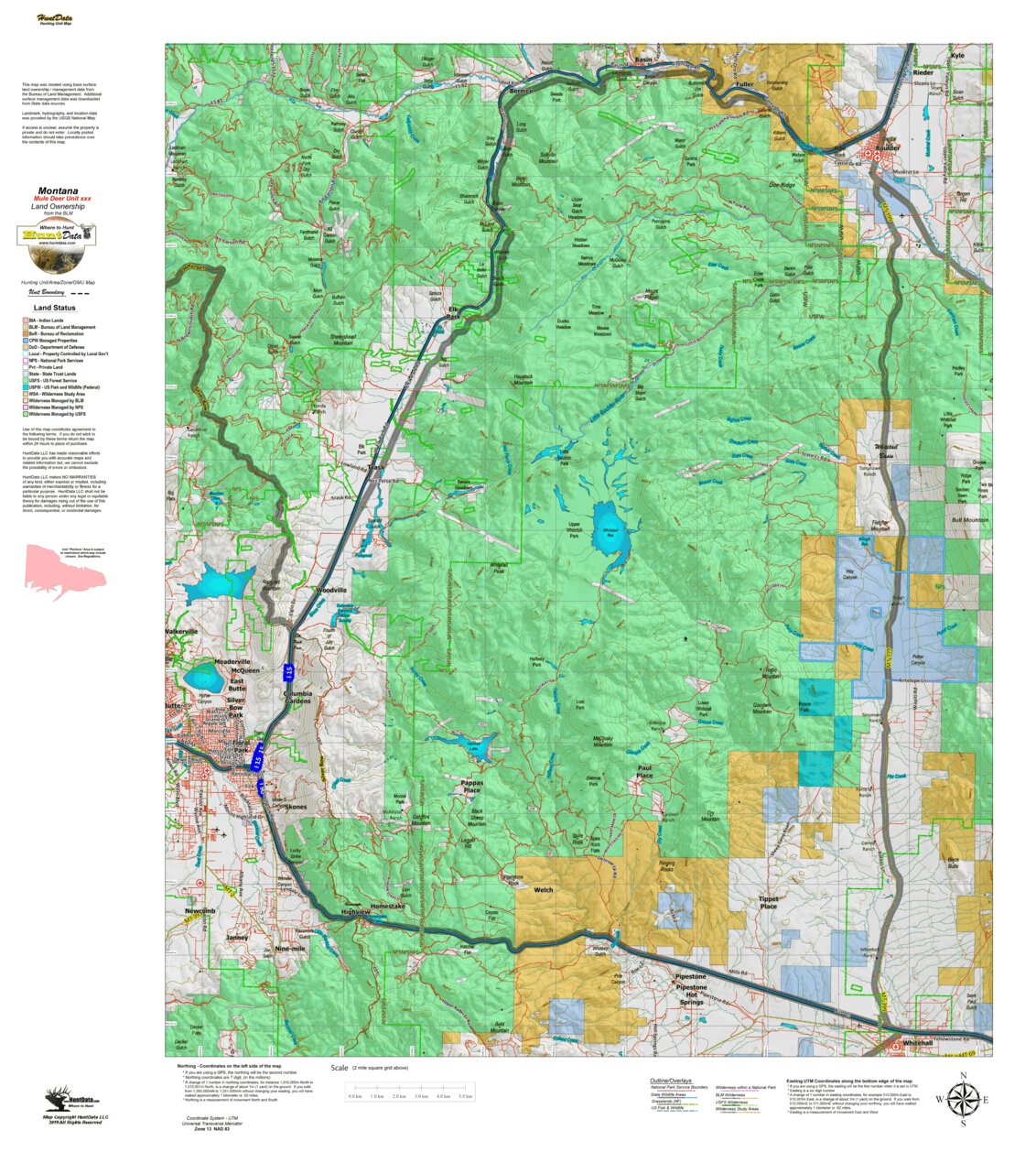 Montana Mule Deer Hunting District 350 Land Ownerhip Map by Montana ...