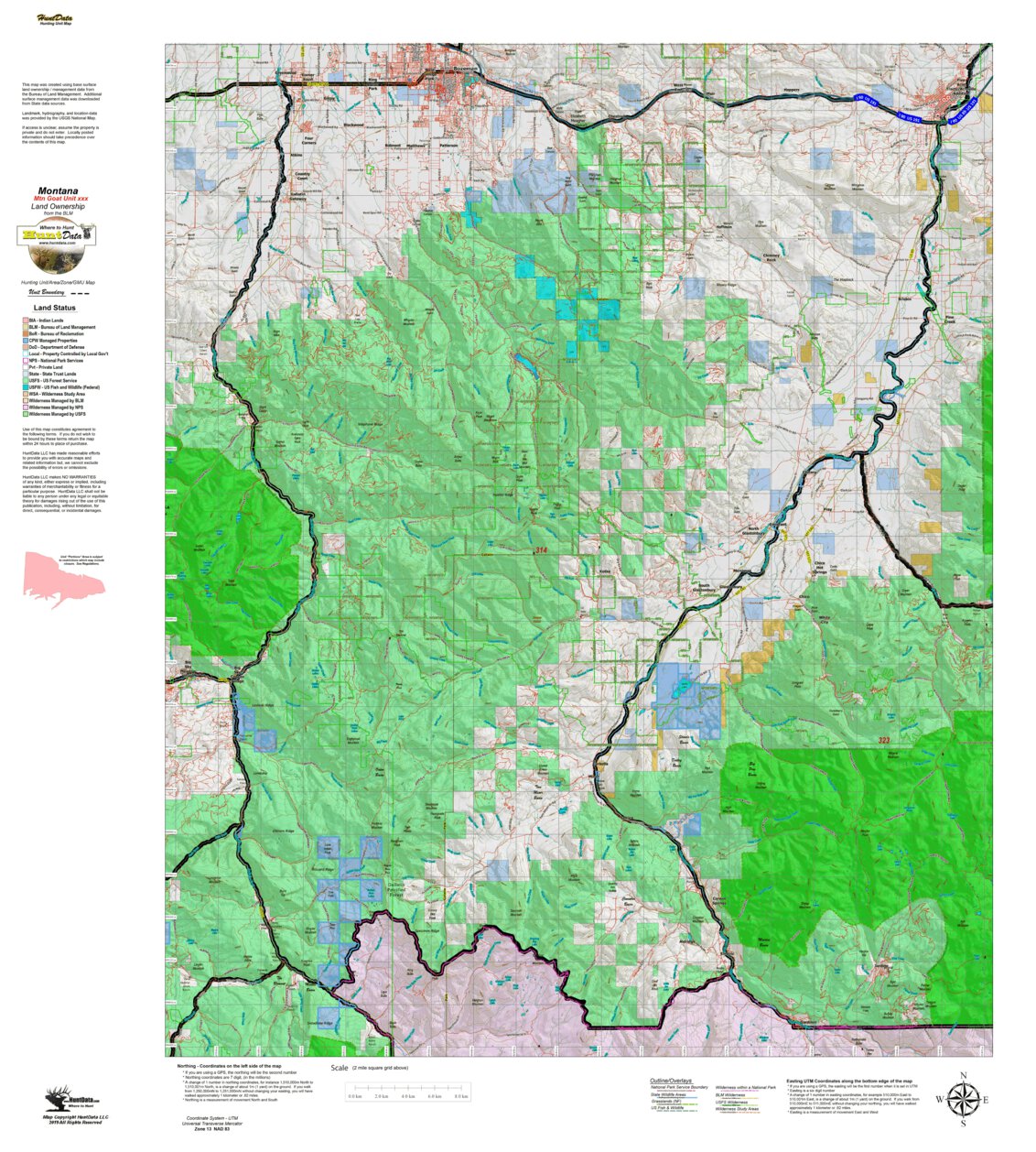 Mountain Goat Hunting District 314 Land Ownership Map by Montana ...