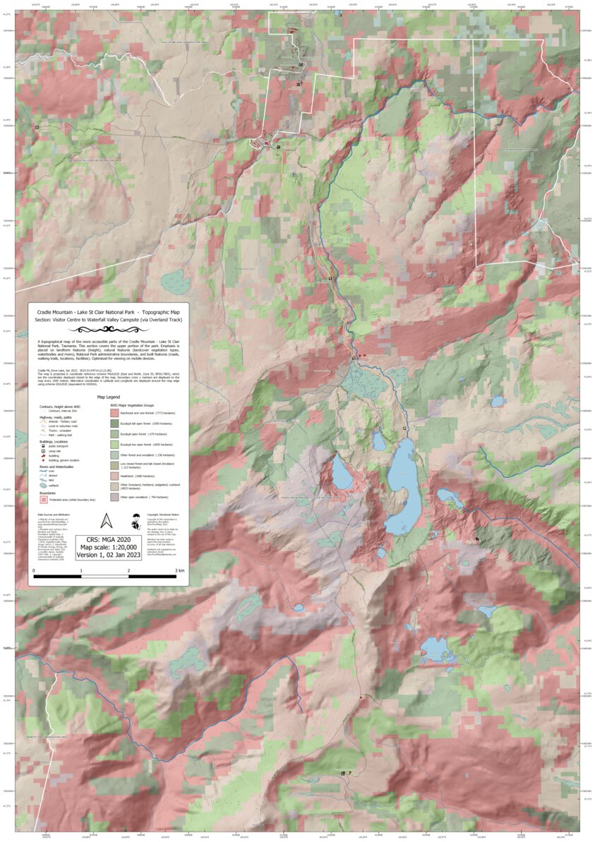 Cradle Mountain - Lake St Clair, Tasmania Map by NanoTrack Maps