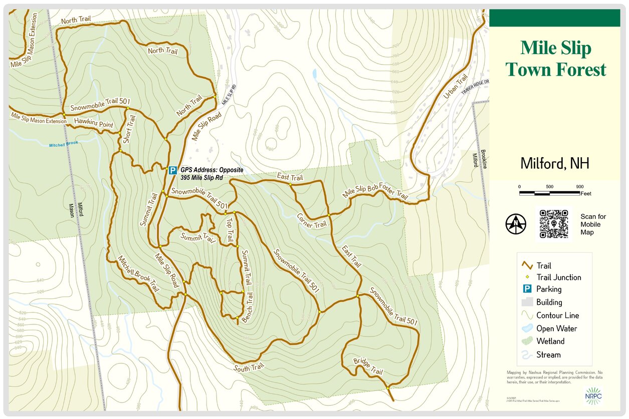 Milford, NH - Mile Slip Town Forest Map by Nashua Regional