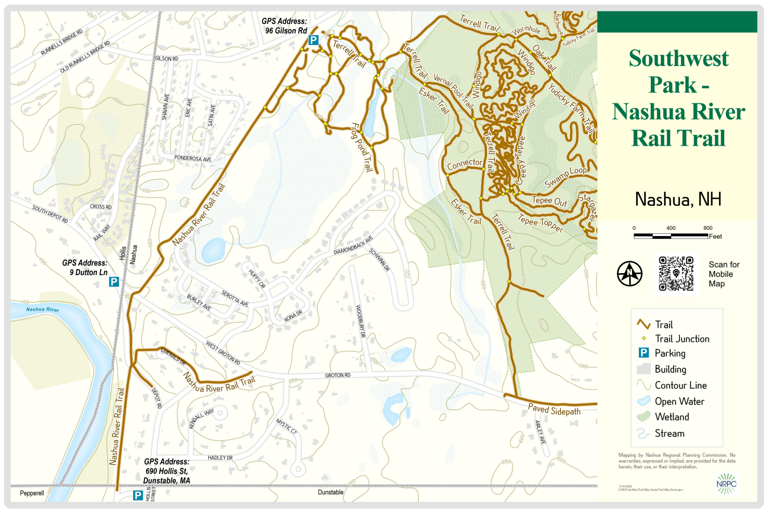 Nashua, NH - Southwest Park - Nashua River Rail Trail Map by Nashua ...