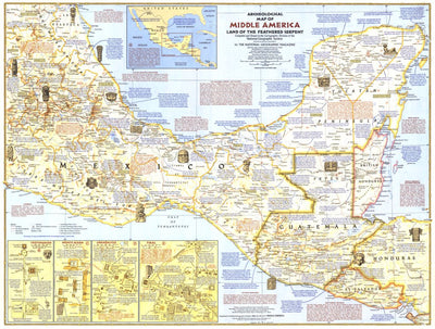 National Geographic Archeological Map Of Middle America, Land Of The Feathered Serpent digital map