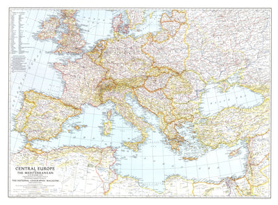 National Geographic Central Europe And The Mediterranean 1939 digital map