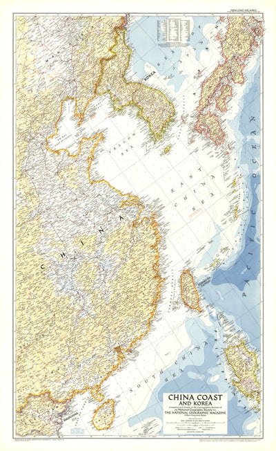 National Geographic China Coast & Korea 1953 digital map