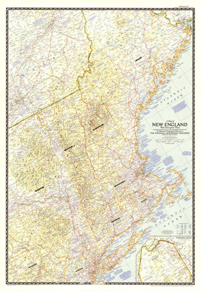 National Geographic Map of New England with Descriptive Notes 1955 digital map