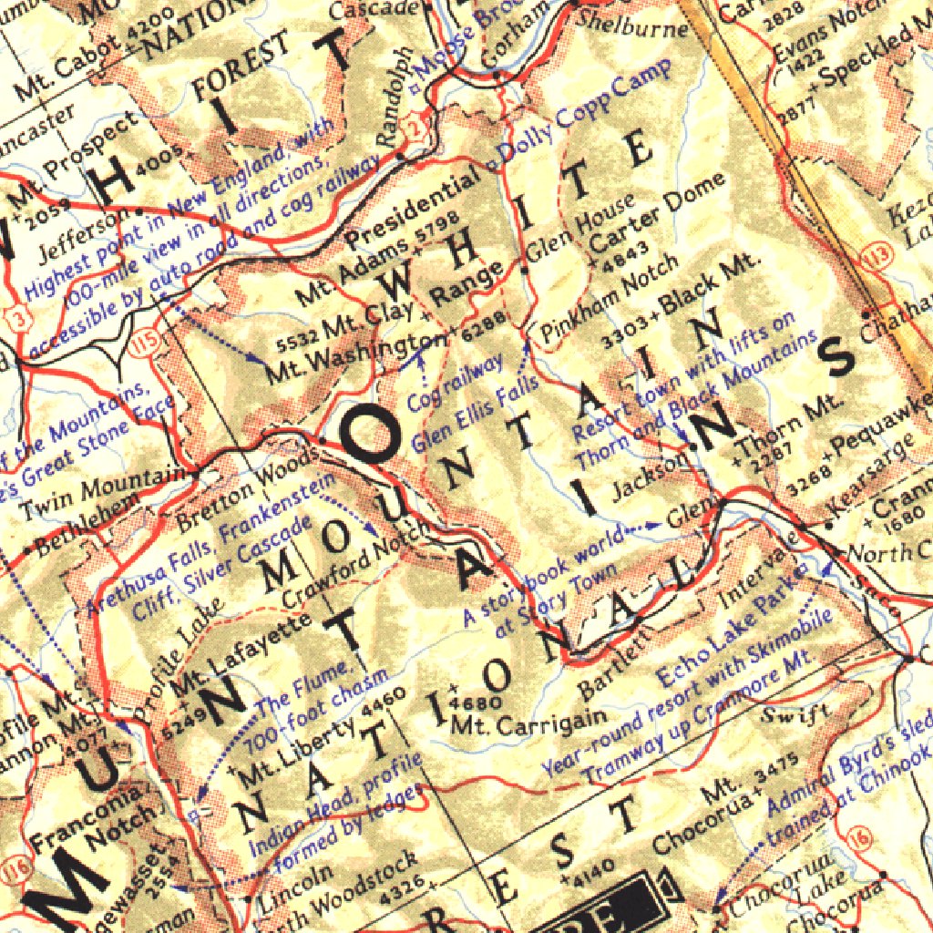 Map of New England with Descriptive Notes 1955 by National Geographic