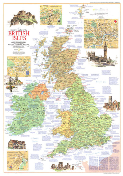 National Geographic Travelers Map Of The British Isles 1974 digital map