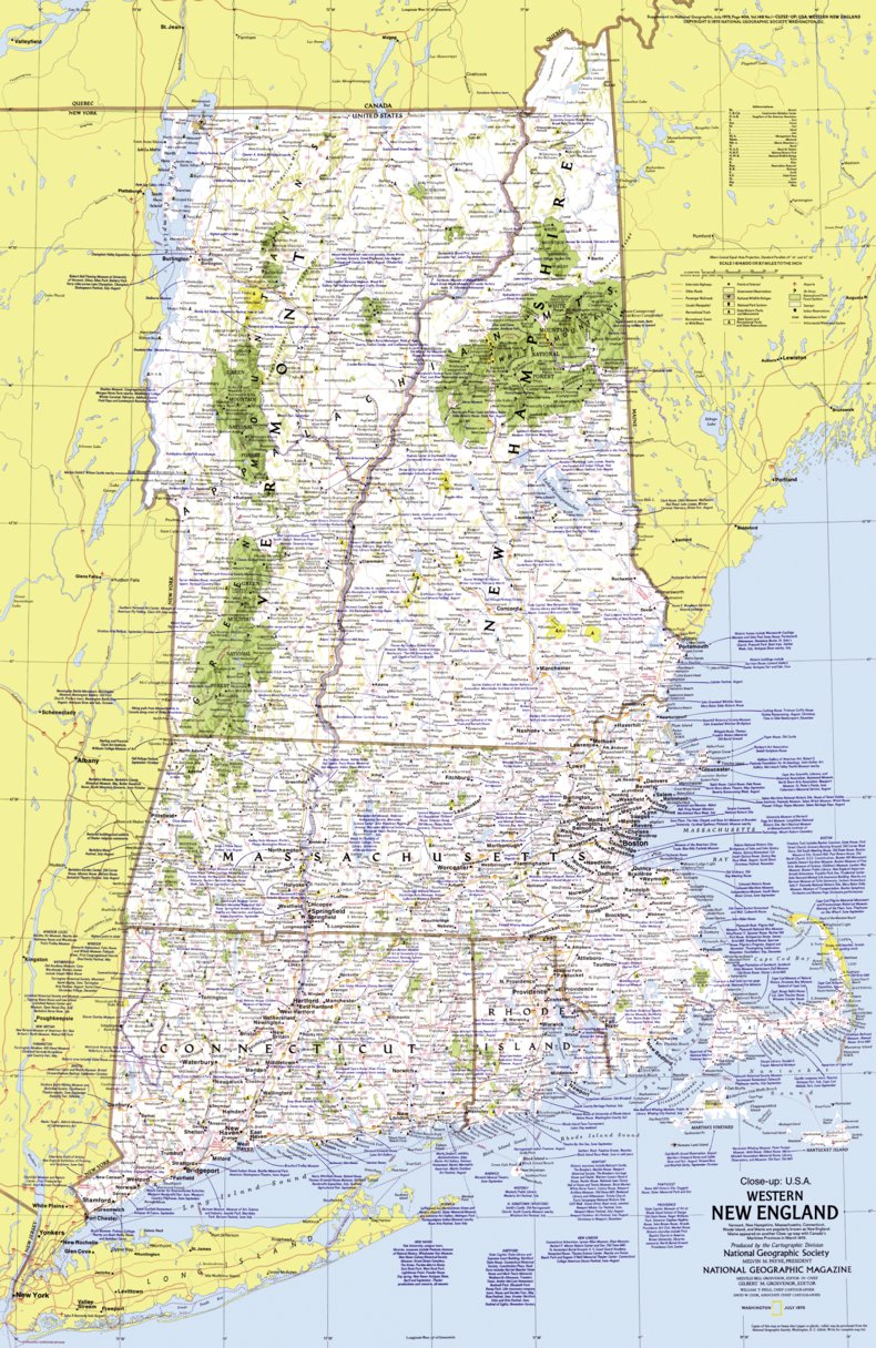 Western New England 1975 Map By National Geographic 