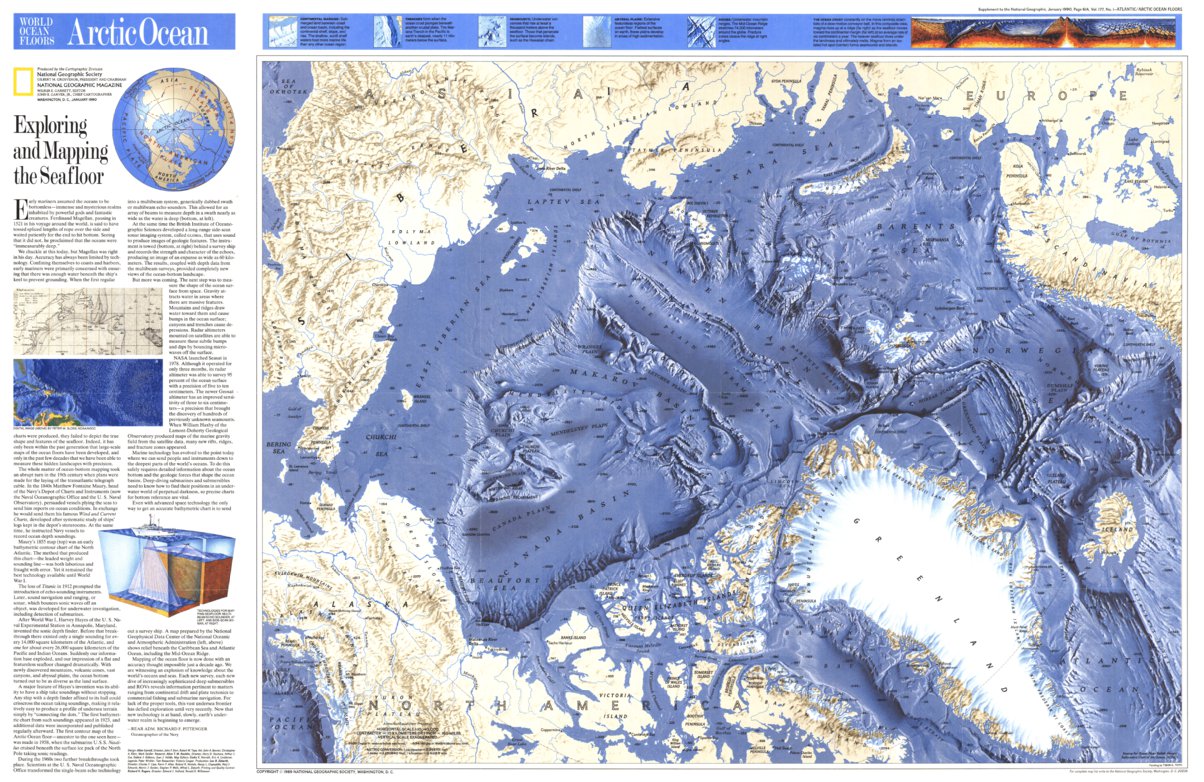 1990 Map World Ocean Floors, Arctic Ocean 1990 Map by National Geographic ...