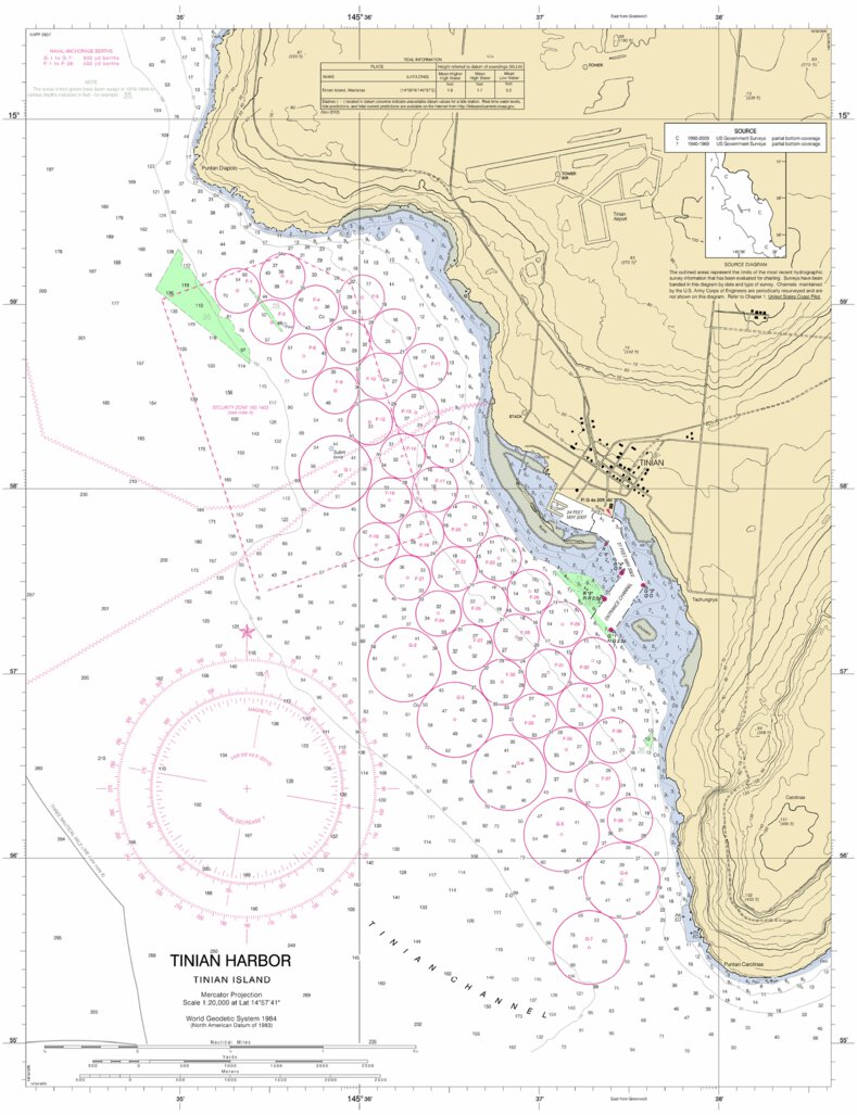 Current Tinian Map Sunharon Roads Tinian Island Map by National Oceanographic ...