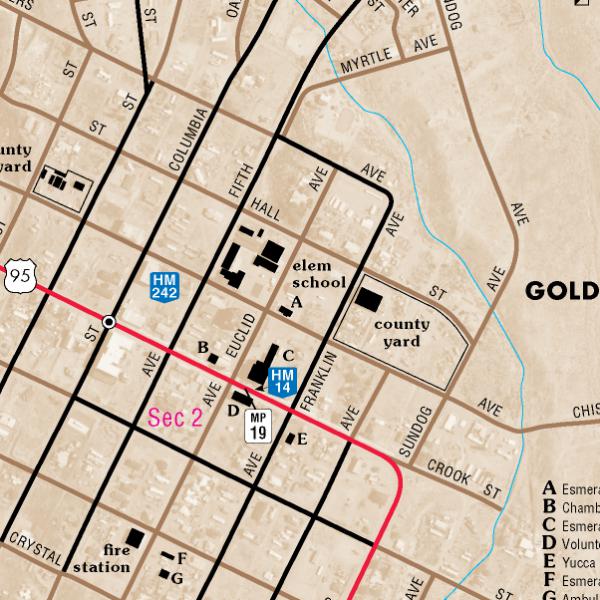 Goldfields Postcode Map Goldfield Area Map by Nevada Department of Transportation | Avenza Maps