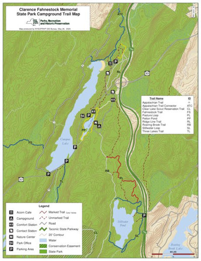 New York State Parks Clarence Fahnstock State Park Site Map - Canopus Lake Area digital map