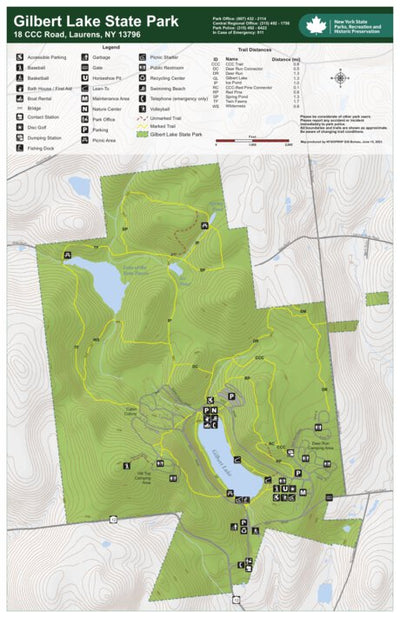 New York State Parks Gilbert Lake State Park Trail Map digital map