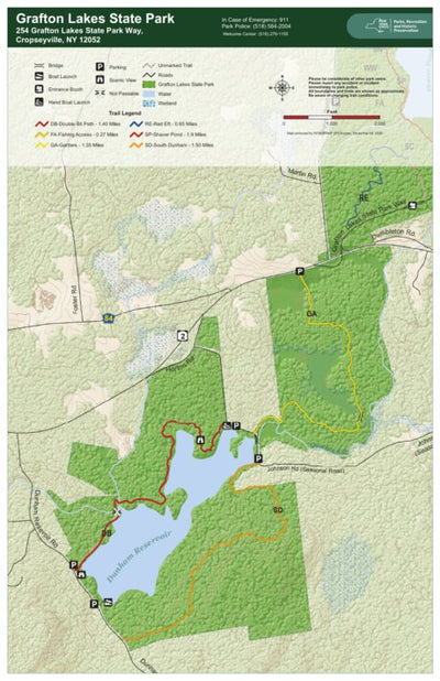 New York State Parks Grafton Lakes State Park Trail Map South digital map