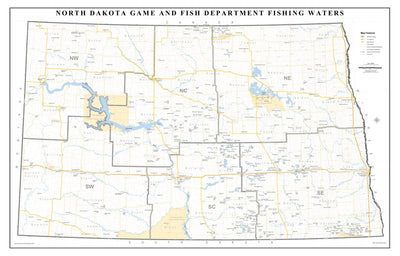 2022 Statewide Fishing Waters Poster Map by North Dakota Game and