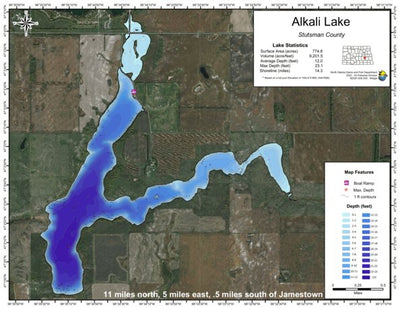 North Dakota Game and Fish Department Alkali Lake - Stutsman County digital map