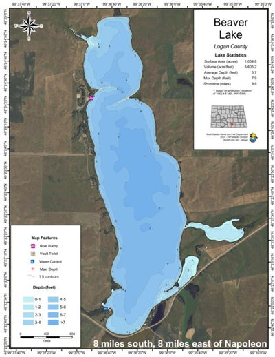 North Dakota Game and Fish Department Beaver Lake - Logan County digital map