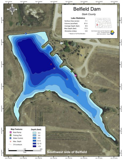 North Dakota Game and Fish Department Belfield Pond - Stark County digital map