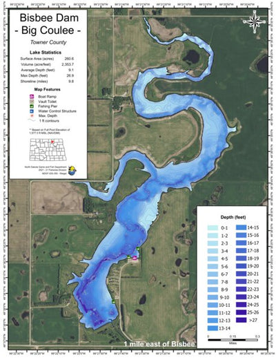 North Dakota Game and Fish Department Bisbee Dam/Big Coulee - Towner County digital map