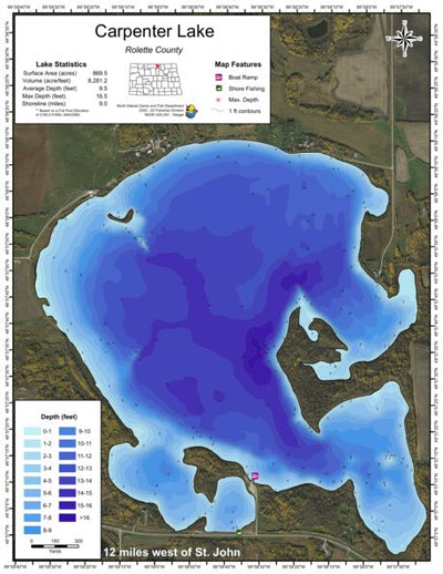 North Dakota Game and Fish Department Carpenter Lake - Rolette County digital map