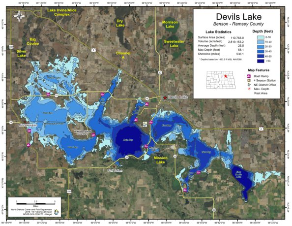  Devils Lake Fishing Map : Sports & Outdoors