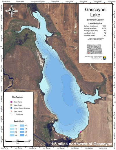 North Dakota Game and Fish Department Gascoyne Lake - Bowman County digital map