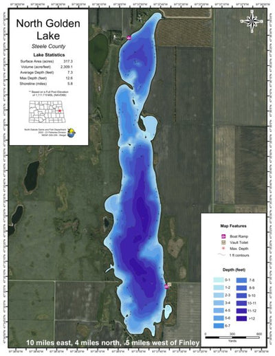 North Dakota Game and Fish Department Golden Lake, North - Steele County digital map