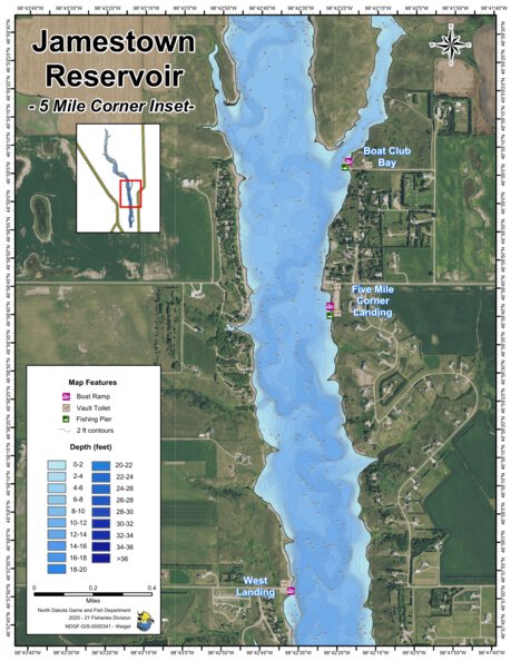 Jamestown Reservoir - 5 Mile Corner Map by North Dakota Game and Fish  Department