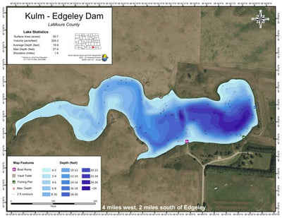 North Dakota Game and Fish Department Kulm-Edgeley Dam - LaMoure County digital map