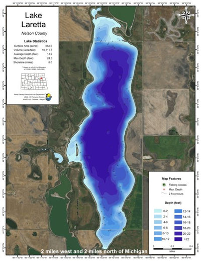 North Dakota Game and Fish Department Laretta, Lake - Nelson County digital map