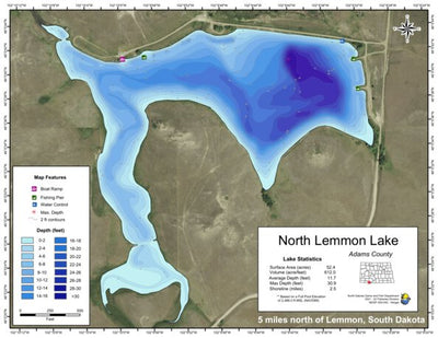 North Dakota Game and Fish Department North Lemmon Lake - Adams County digital map
